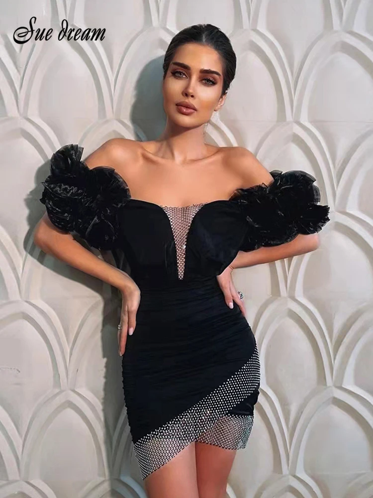 Женское весеннее сексуальное платье с открытыми плечами и оборками Сетчатое