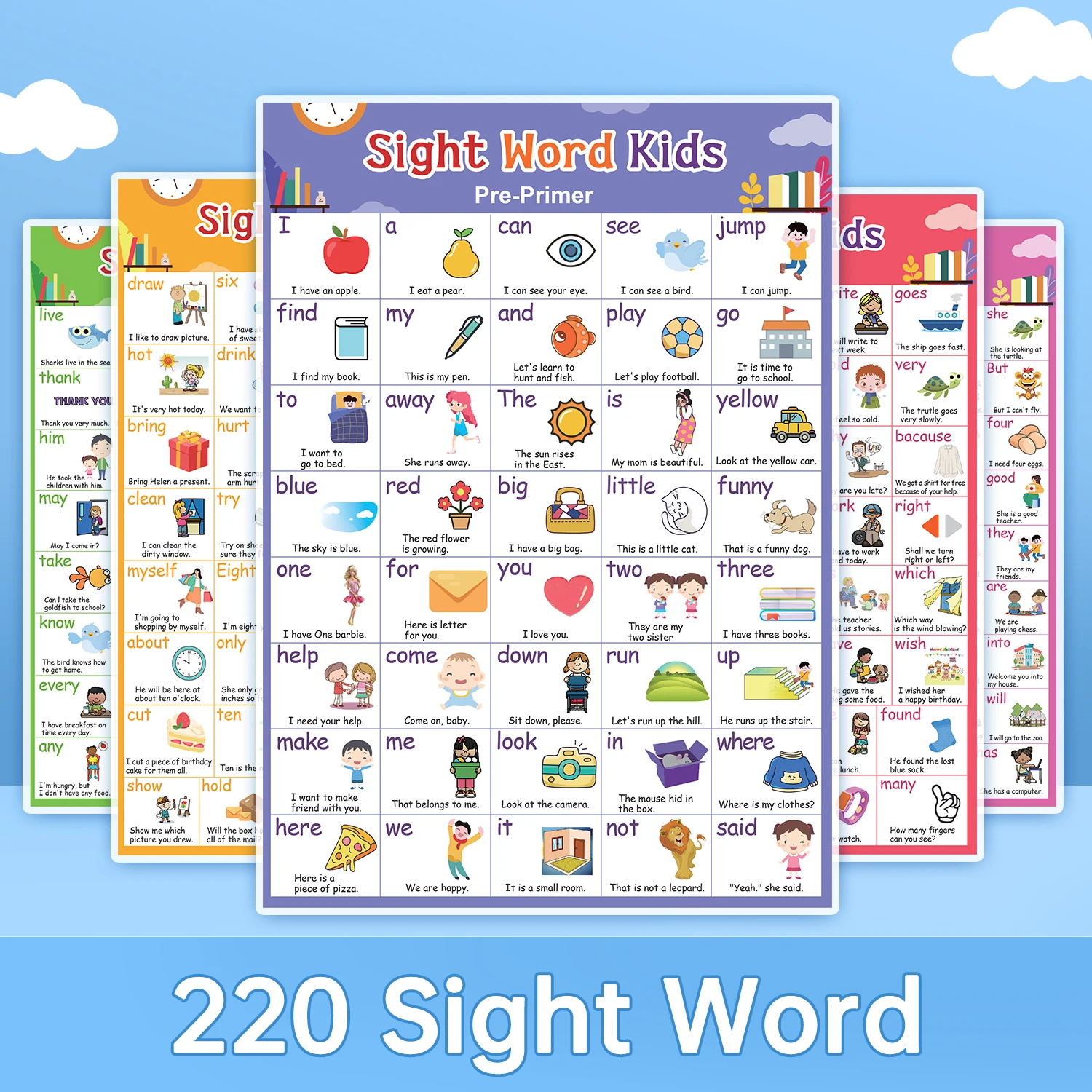 

Pre K 1st 2nd 3rd Grade Kids Learning 220 English Sight Words Poster Educational Classroom Supplies Decoration Posters