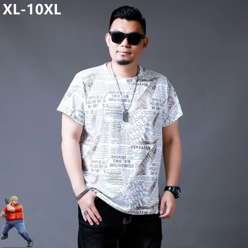 Футболки 9XL 10XL Мужские футболки большого размера с белым узором Футболка 6XL 7XL 8XL