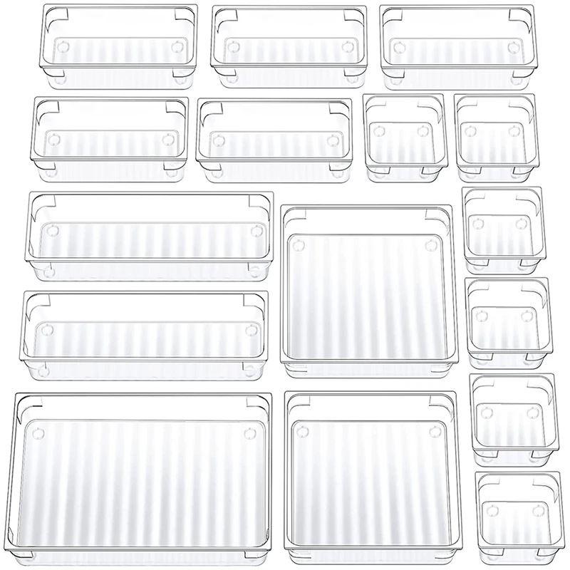 

16 Pcs Transparent Drawer Storage System Multi-Size Drawer Manager, Classified Management For Office Computer Desktop