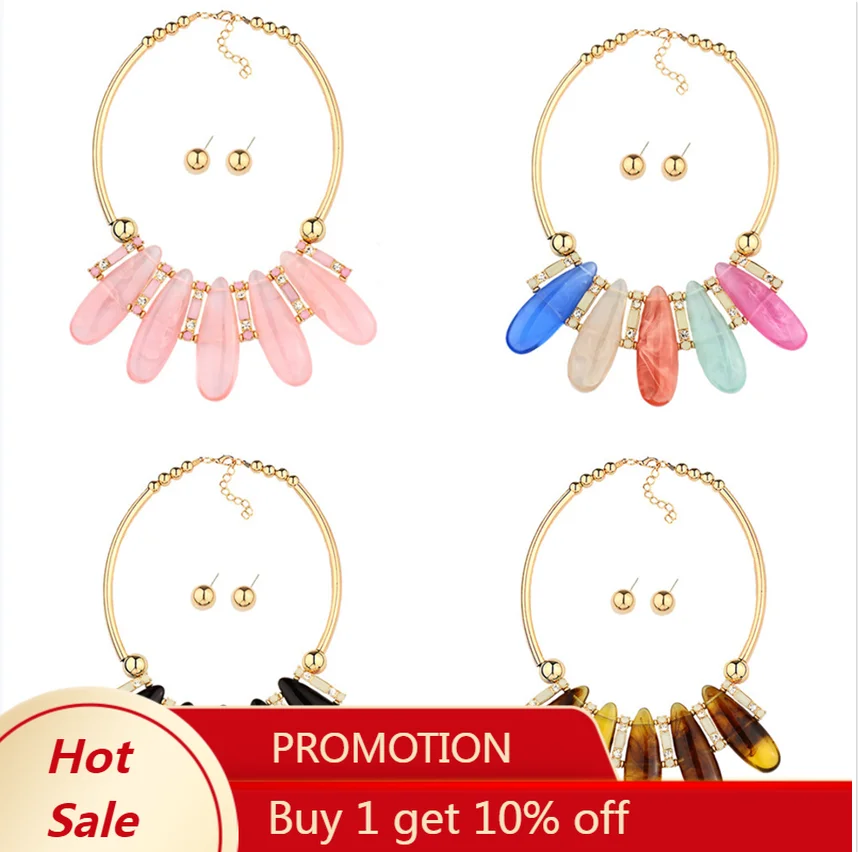 Trendy Multicolor Pendant Jewelry Set Collar Geometry Big Necklace Earrings Temperament Elegant for Bridal Women Wedding Gift