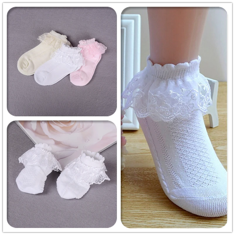 

New Spring Summer Candy Colors Retro Lace Ruffle Frilly Ankle Short Socks Kids Princess Baby Girl Socks Retail one pairs for Kid