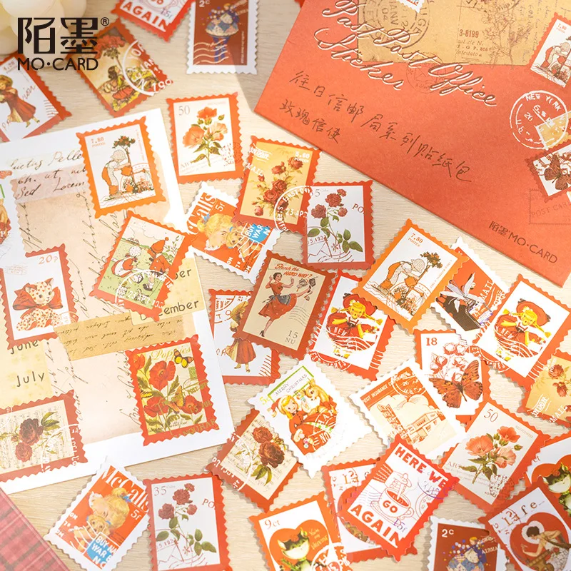 

46Pcs Vintage Coated paper sticker pack Retro Style Letter Post Office Creative Hand Account DIY Decoration Stamp Stickers