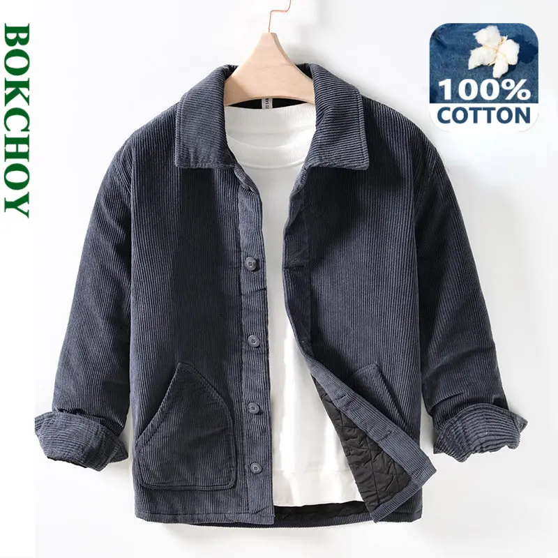 

2022 Autumn Winter New Vintage Corduroy Quilted Casual 100% Cotton Jacket Men Thick Warm Loose Cotton Padded Padded Coat BL121