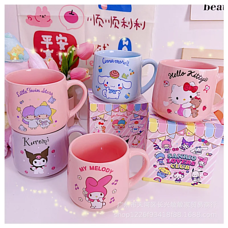 

New Sanrioed Kawaii Cartoon Animal Pattern 450ml Ceramic Cup My Melody Kuromi Cinnamoroll KITTY Anime Milk Couple Cup Cute Gift