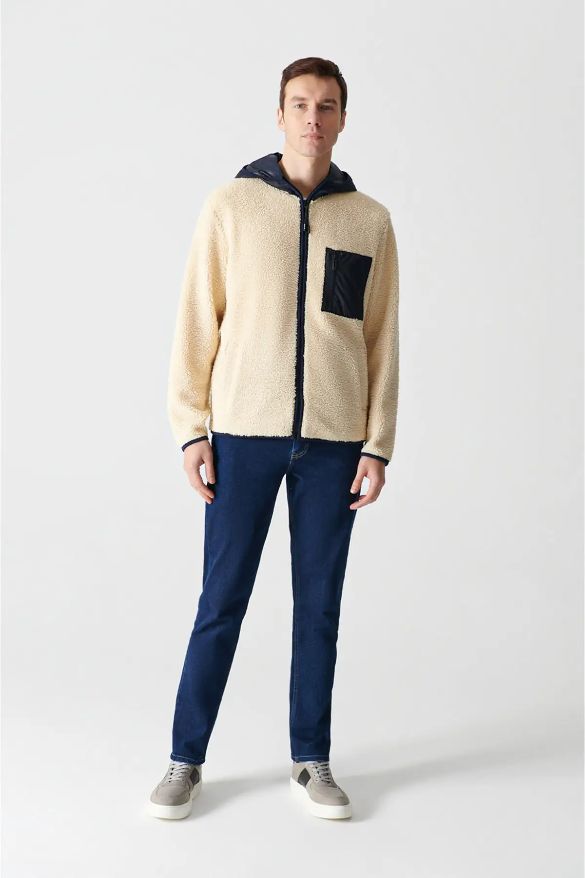 Men's Ecru Hooded Collar Plusus A12y6098