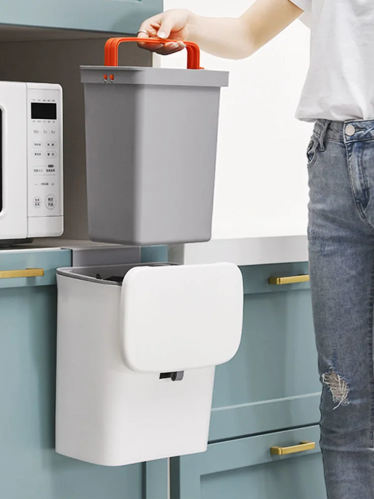

Wall Mounted Waste Bin Kitchen Hanging Trash Can Bin with Lid Cabinet Door Garbage Rubbish Can Dustbin Home Kitchen Bathroom