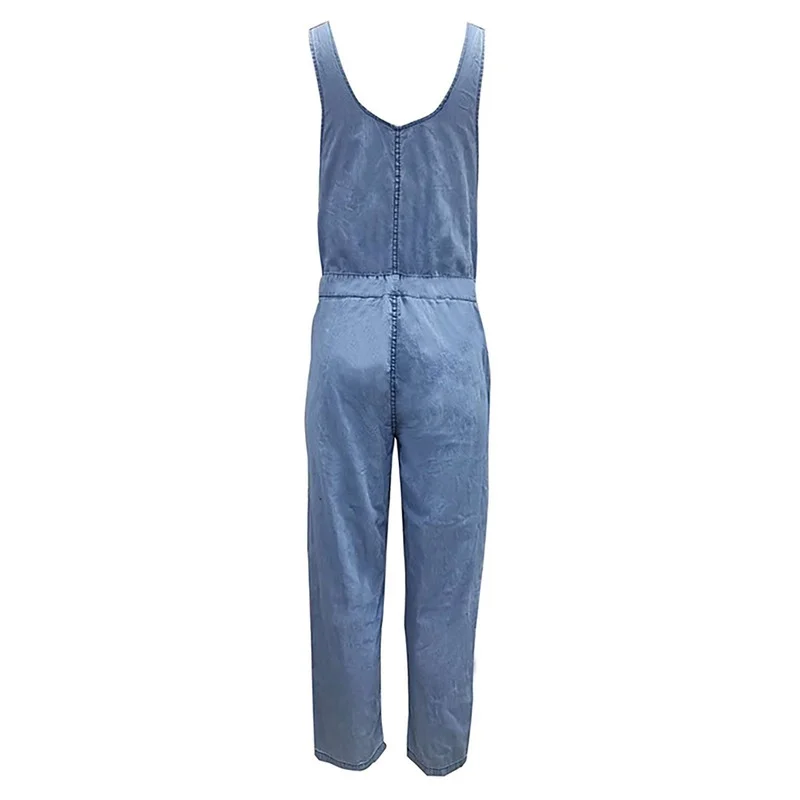 Women Beach Suspender Loose Denim Jumpsuits 2022 Denim Overalls Sleeveless High Waist Wide Leg Playsuits Jeans Female Streetwear