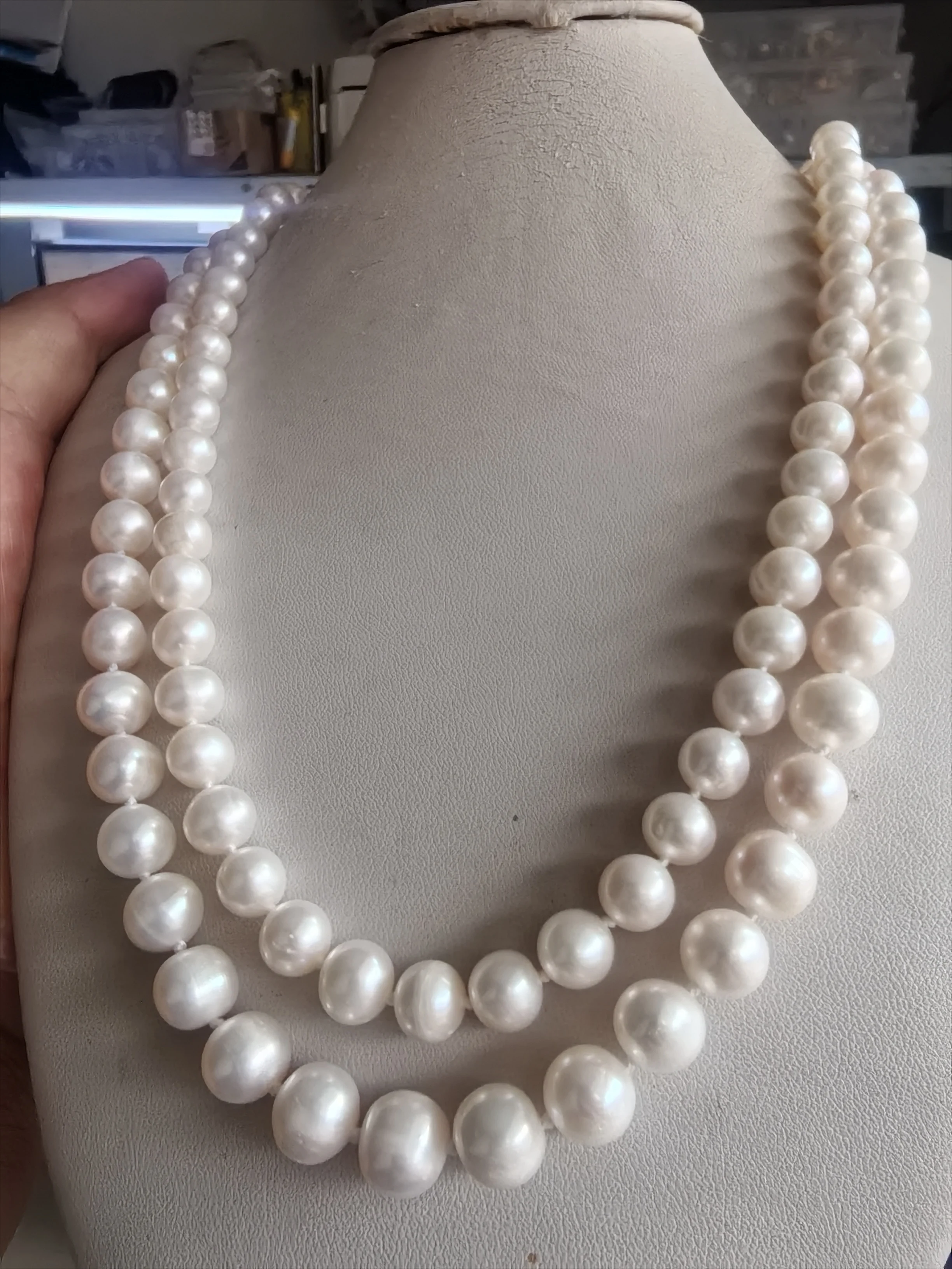 Ожерелье из жемчуга с двойной цепочкой AAAA 8-9 + 9-10 мм натуральное круглое ожерелье