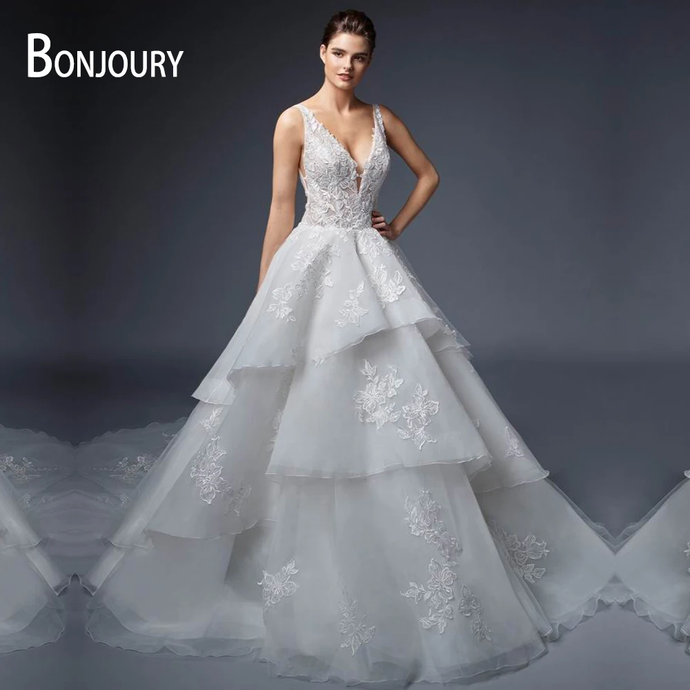 

BONJOURY 2023 Stylish Wedding Dresses For Women Aline Puffy TANK Pleate Appliques Vestido De Noiva Made To Order Bride Formal