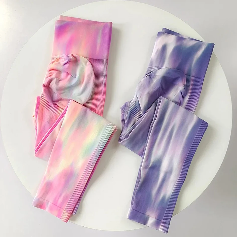 

Бесшовные Леггинсы для йоги Tie-dye, женские сексуальные персиковые спортивные колготки с высокой талией и эффектом пуш-ап, штаны для бега и фитнеса, женская одежда для спортзала