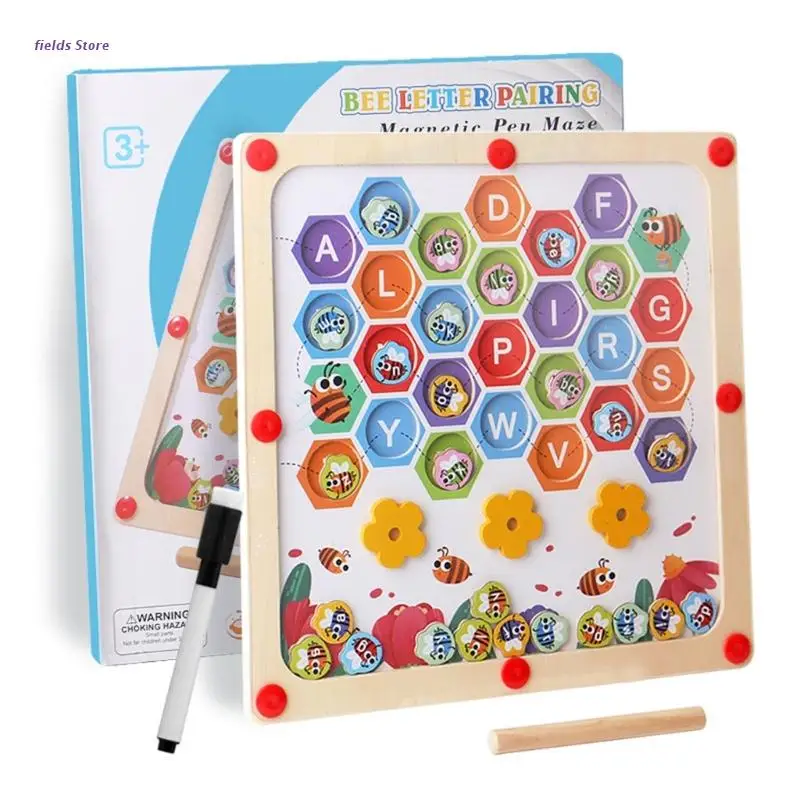 

Bee Hive Wood Letter Matching Toy Montessori Toy for 3+ Kids Fine Motor Skill Drawing Board Game for Preschool Learning