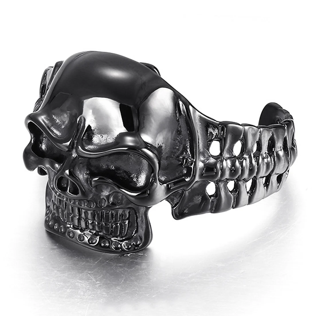 

New Fashion Black Color 316L Stainless Steel Bangles Huge Heavy Skull Mens Rock Punk Jewlery Gift