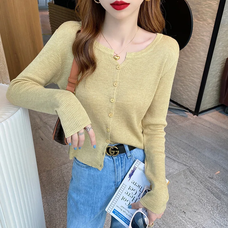 

Women Single Breasted Cardigans Slim Fit Ladies Thin Sweater Autumn Winter Female Long Sleeve Knitted Tops
