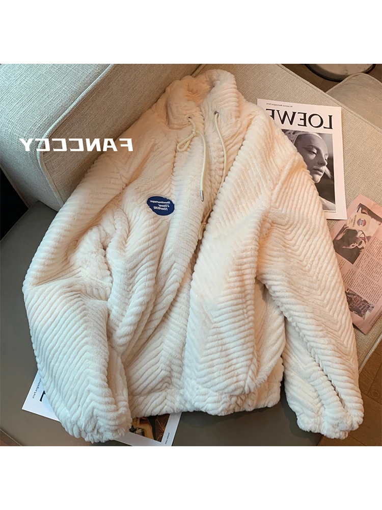 

Уютная зимняя флисовая пушистая куртка для женщин, уличная одежда в стиле Харадзюку, пушистое пальто на молнии, Осенние однотонные легкие пушистые куртки