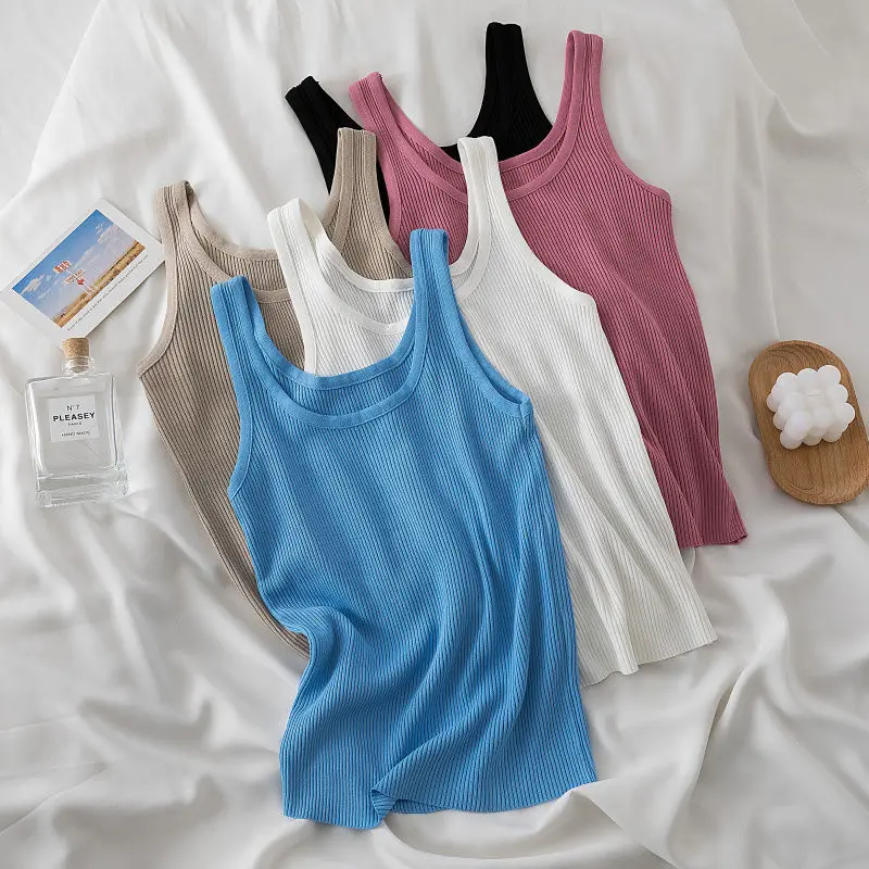 

New Tank Top Ribbed Solid Strap Crop Tops Women Summer Camis Backless Camisole Fashion Casual Tee Female Sleeveless Cropped Vest