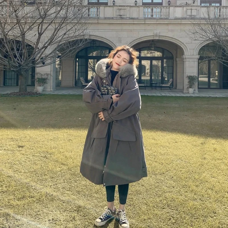 2023 New Women Winter Cotton Padded Jacket with Plush Thickened Padded Long Parka Jacket Faux Fur Hooded Jacket