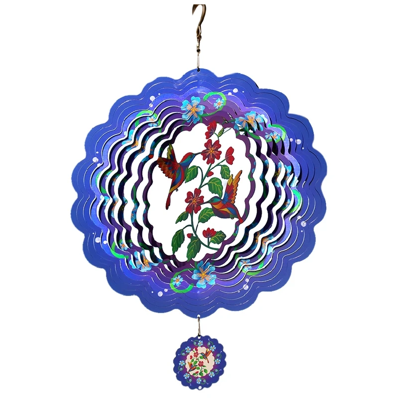 

3D Rotating Wind Chime 12 Inch Blue Bird Wind Chime Outdoor Hanging Decoration