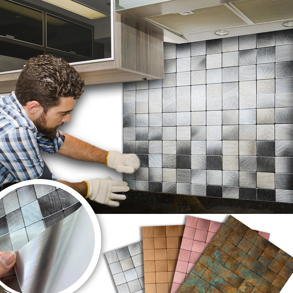 

Funlife®Квадратные мозаичные наклейки для плитки, самоклеящиеся настенные наклейки, водостойкие наклейки для ванной, домашний декор, кухонный...