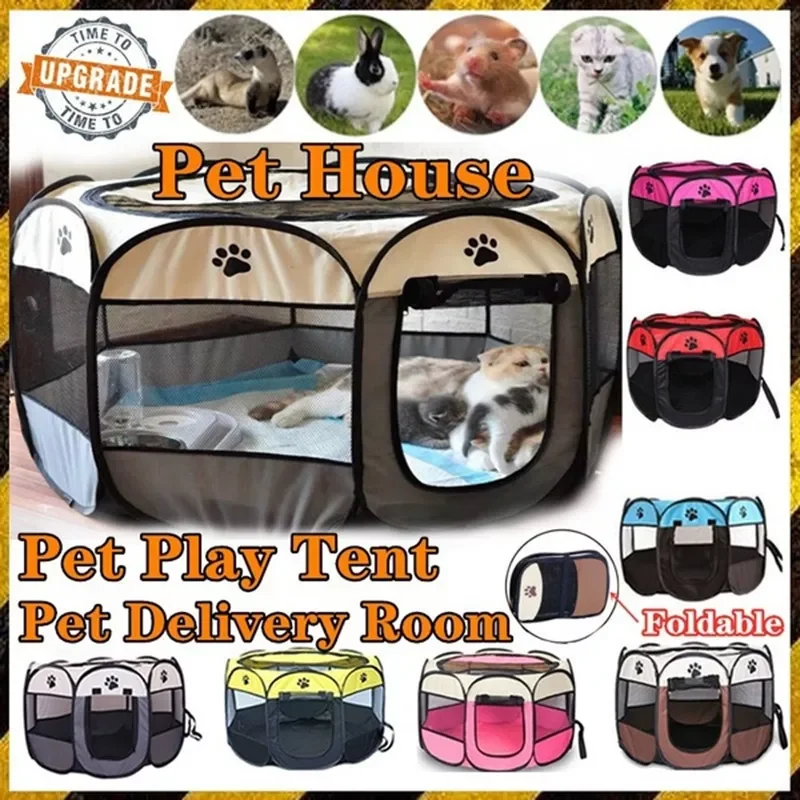 

Складной домик-палатка для домашних питомцев, портативная восьмиугольная дышащая клетка для кошек, манеж для щенков, Конура, забор, простая ...