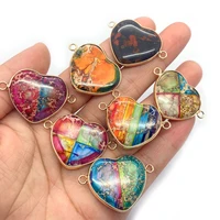 natural stone heart seven chakra pendant 24x35mm double hole connector emperor stone charm diy necklace earring accessories 1pcs