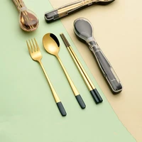 portable tableware 304 stainless steel fork spoon chopsticks set creative gift student office worker outdoor tableware with box