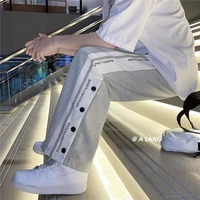 wide pants men side split casual skateboard pants sport sweatpants oversize harajuku techwear ankle length trousers