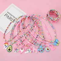 2pcssets cute cartoon pendants beads jewelry sets necklace bracelet clay chip beaded for child toys jewelry girl birthday gift
