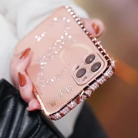 rhinestone glitter case for iphone 13 12 11 promax xs xr 7 8 plus back cover bling bumper acrylic phone camera protective shell