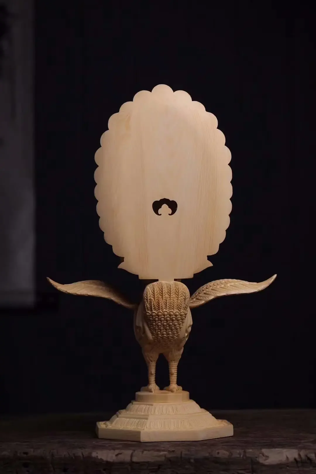 Деревянная статуя Будды Павлина Мин Ван-Резьба из цельного дерева Большая