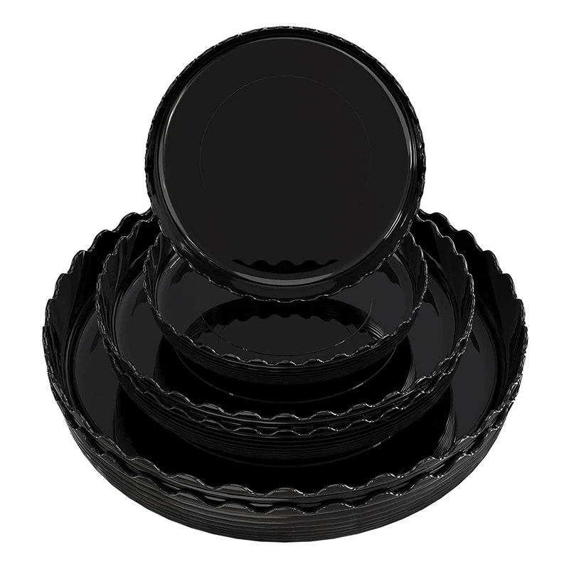 6 Pack Plastic Black Round Wave Plant Saucer,Flower Plant Pot Drip Tray Container For Garden And Out Door Plant