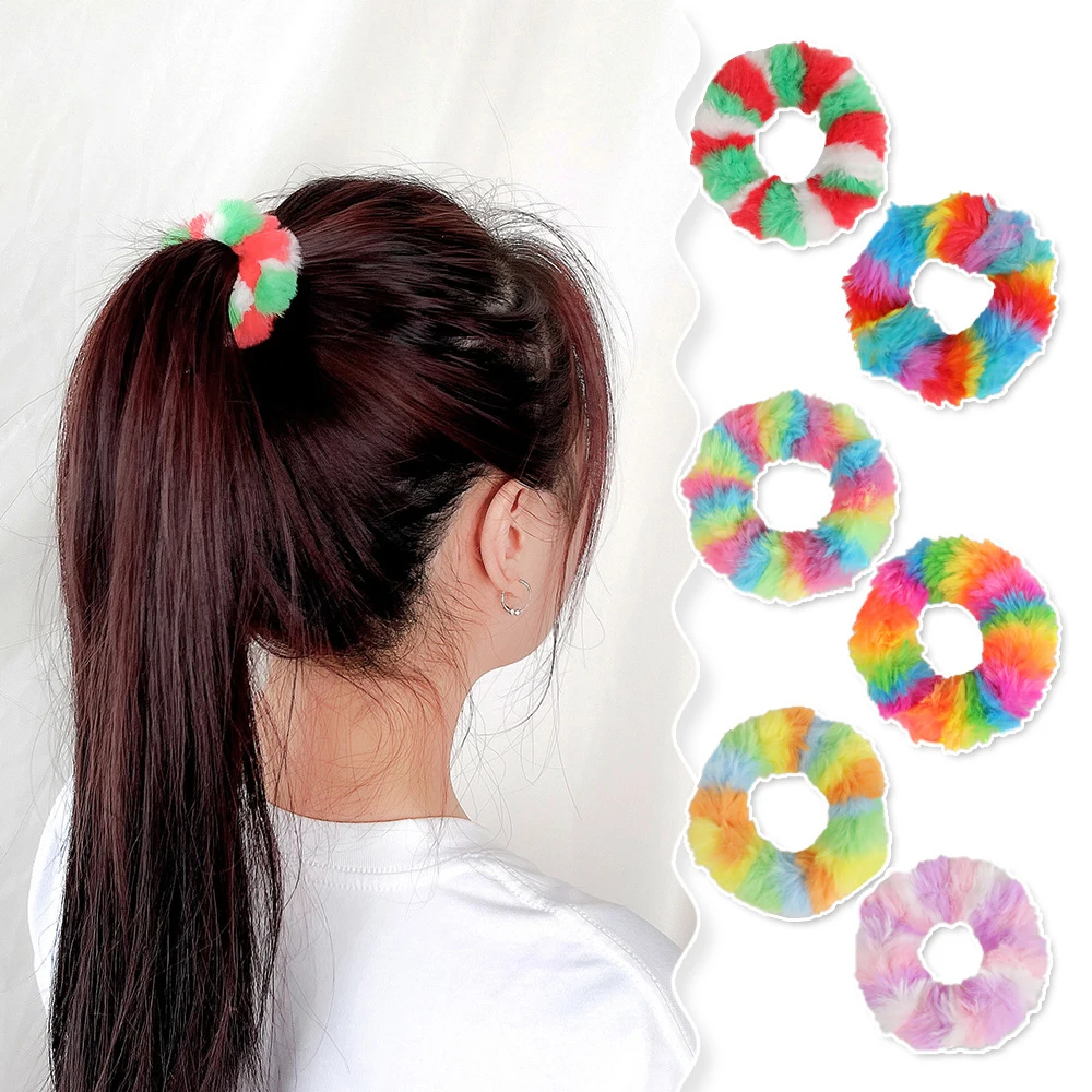 

Women Cute Colorful Fluff Plush Soft Elastic Hair Bands Ponytail Hold Hair Tie Scrunchie Rubber Band Fashion Hair Accessories