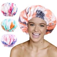 womens double layer waterproof shower cap makeup beauty cap satin anti fume cap