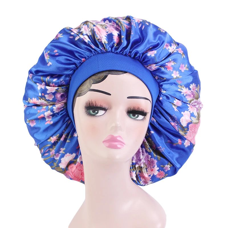 

Satin Bonnet for Women Night Sleep Cap Large Size Curly Hair Care Head Wraps Makeup Face Wash Hair Cover Floral Print Silk Hat