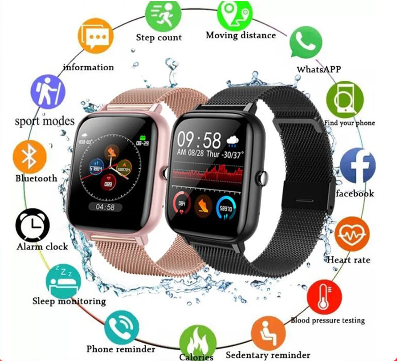 

For Apple Xiaomi Huawei P6 Heart Rate Monitor Women's Watch Life Waterproof Men's Smart Watch Full Touch Fitness Pedometer