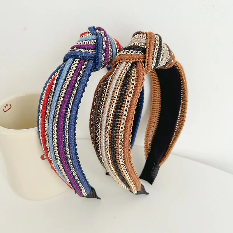 

Ободок для волос в этническом стиле Женский, простой Плетеный обруч с цепью и широким плетением, модный аксессуар на голову
