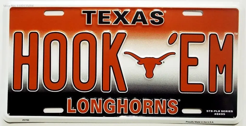 

NCAA Texas Longhorns Embossed Aluminum Team Color Vanity Hook 'EM License Plate