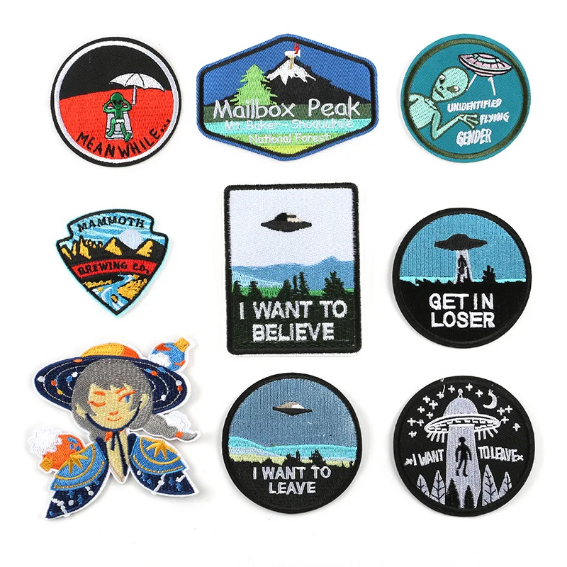 

Cartoon Alien Spaceship Embroidery Patch Iron on For Cloth Stickers Planets Astronaut Thermo Adhesive Badge Boy Clothes Applique