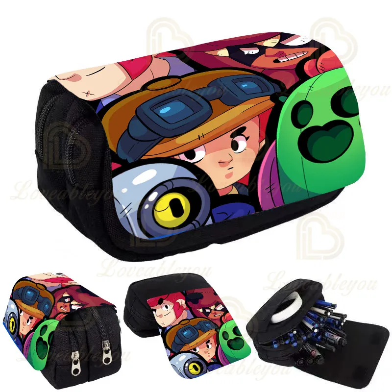 

Kids Pencil Box Shoot Stars Print Pencil Case Game Canvas Stretch Double Layer Large Capacity Cute School Stationery