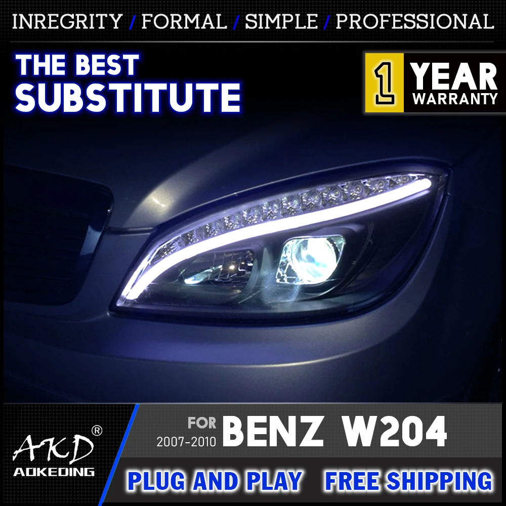 

AKD For Benz W204 Head Lamp 2007-2010 Car Accessory Day Running Light Fog Lights DRL H7 LED Bi Xenon Bulb C200 C260 Headlights