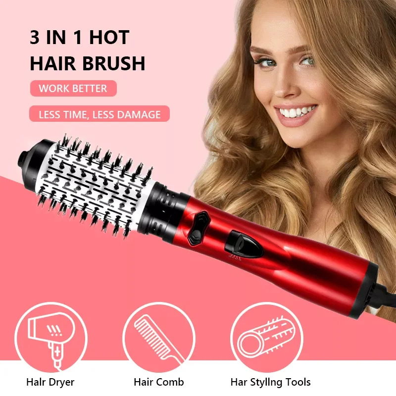 3 in 1 Rotating Electric Hair Straightener Brush Hair Curler Hair Dryer Brush Hot Air Comb Negative Ion Hair Styler Comb enlarge
