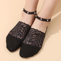 new pearl lace socks thin women socks lace cotton boat sock summer anti slip ankle socks breathable sweet sexy invisible sock