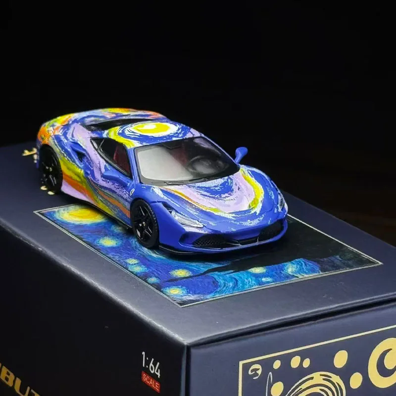 Фото В наличии: Коллекционная модель Karium 1:64 Ferrari F8 Tributo Van Gogh The Starry Night Art Livery, лимитированная серия 699 шт., литая под давлением, суперкар, украшение для стола №5