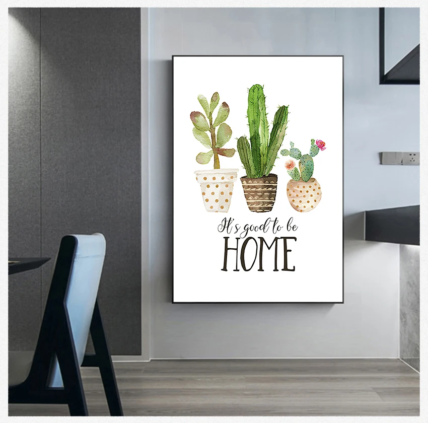

Картина для дома, милая картина с цитатами для дома, подарок на новоселье, домашний декор, ботанические постеры и принты, холст с зелеными растениями и кактусами