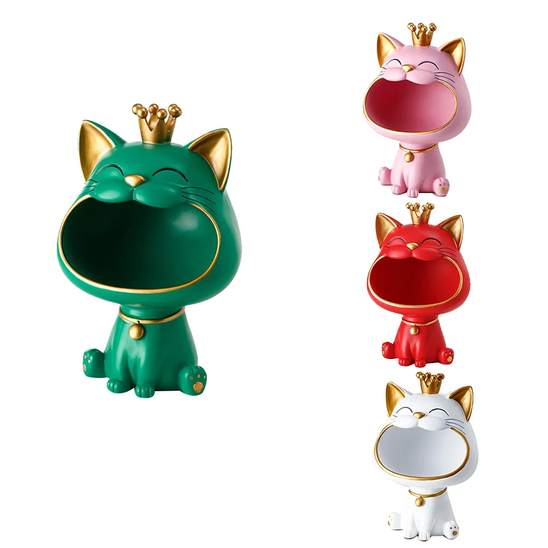 

Lucky Cat Statue Sculpture Table Decoration Figurine Sundries Storage Box Modern Living Room Desk Home Decor