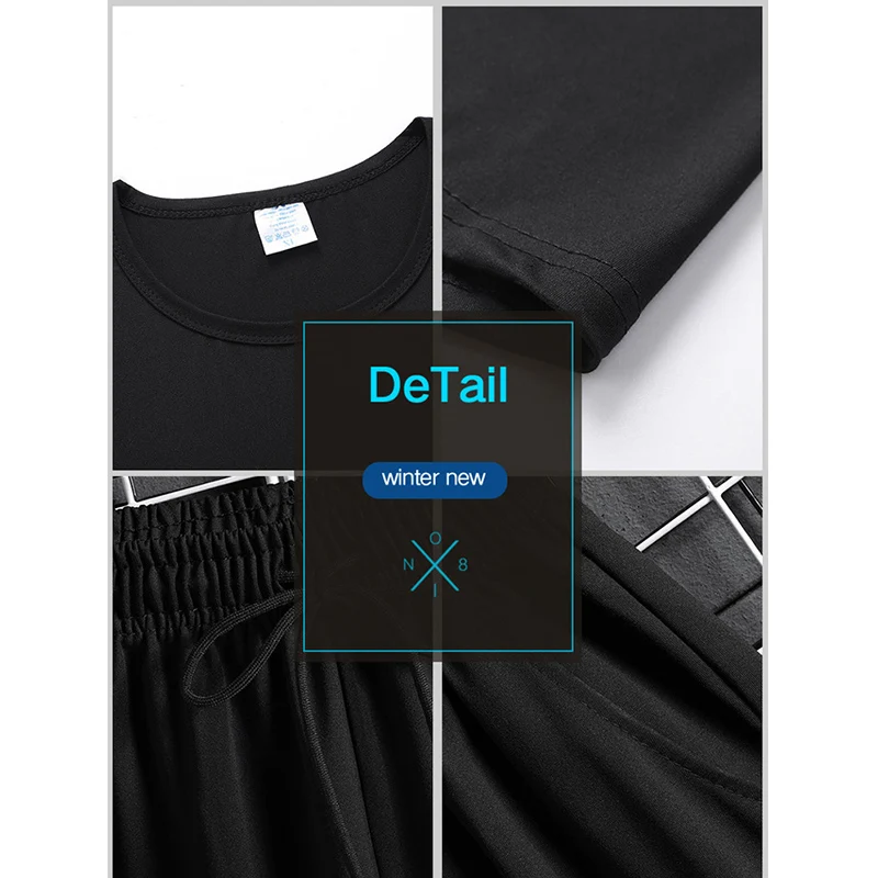 Summer Fashion  Men's Knitted Ice Silk T-Shirt  Sleeved Shorts Ttwo-Piece Quick Drying Breathable Trend Handsome Comfortable Set