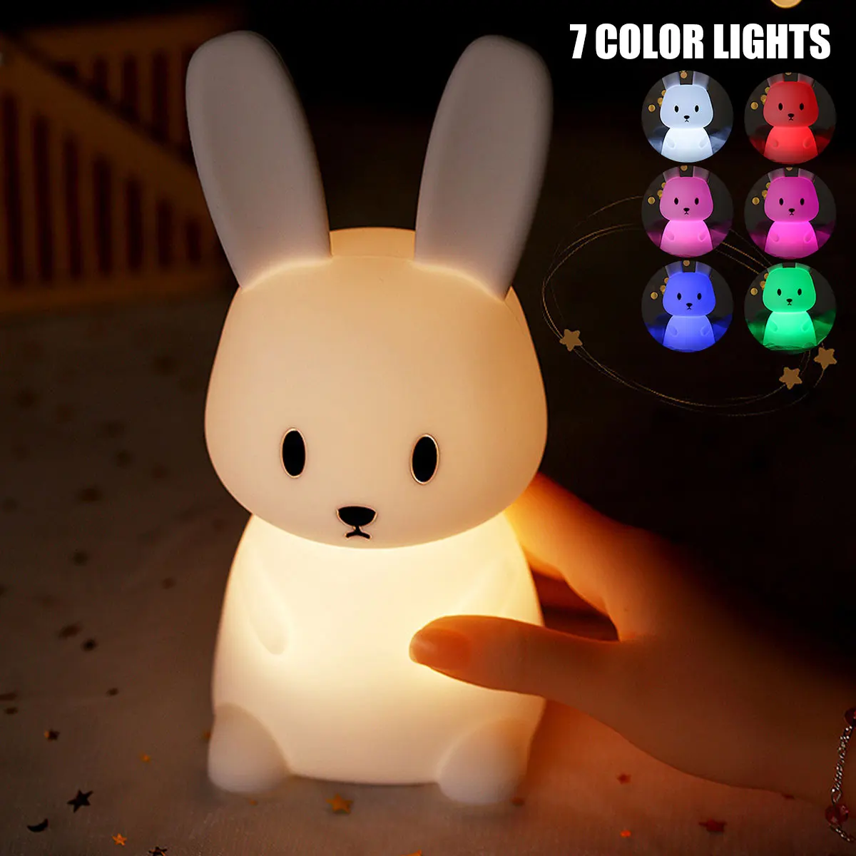 

New LED Silicone Night Light Touch Sensor Switching Pat Lamp Cute Rabbit Nursery Lamp Battery Powered USB Bedside Desk Lamp with