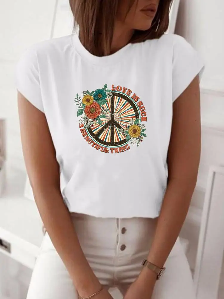 

Модная рубашка с цветочным принтом, Милая женская одежда с коротким рукавом и принтом, женская футболка с графическим принтом на весну и лет...