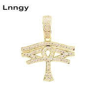 Lnngy Iced Out CZ Egyptian Eye of Horus With Ankh Cross Blessing  Pendant for Men Women 10K Solid Yellow Gold Religious Jewelry