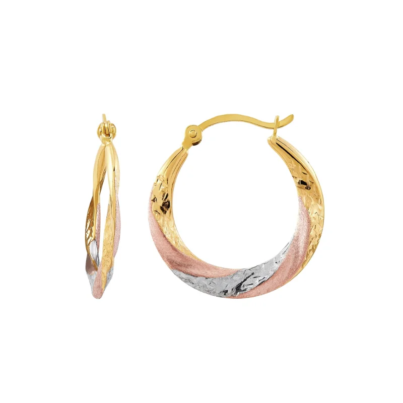 

Круглые серьги-кольца из розового золота с желто-белым родиевым покрытием